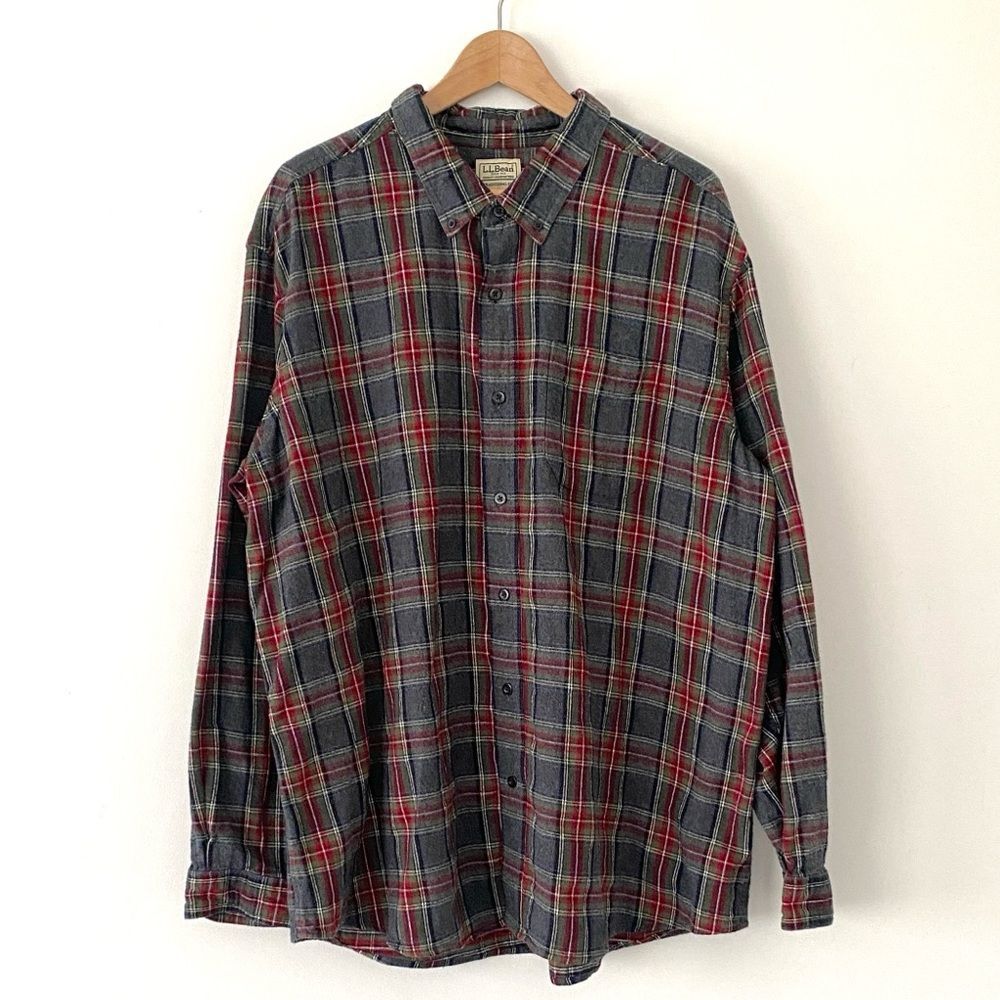 L.L. Bean Men's Plaid Flannel Shirt Traditional Fit Red Green Gray Sz XXL Casual